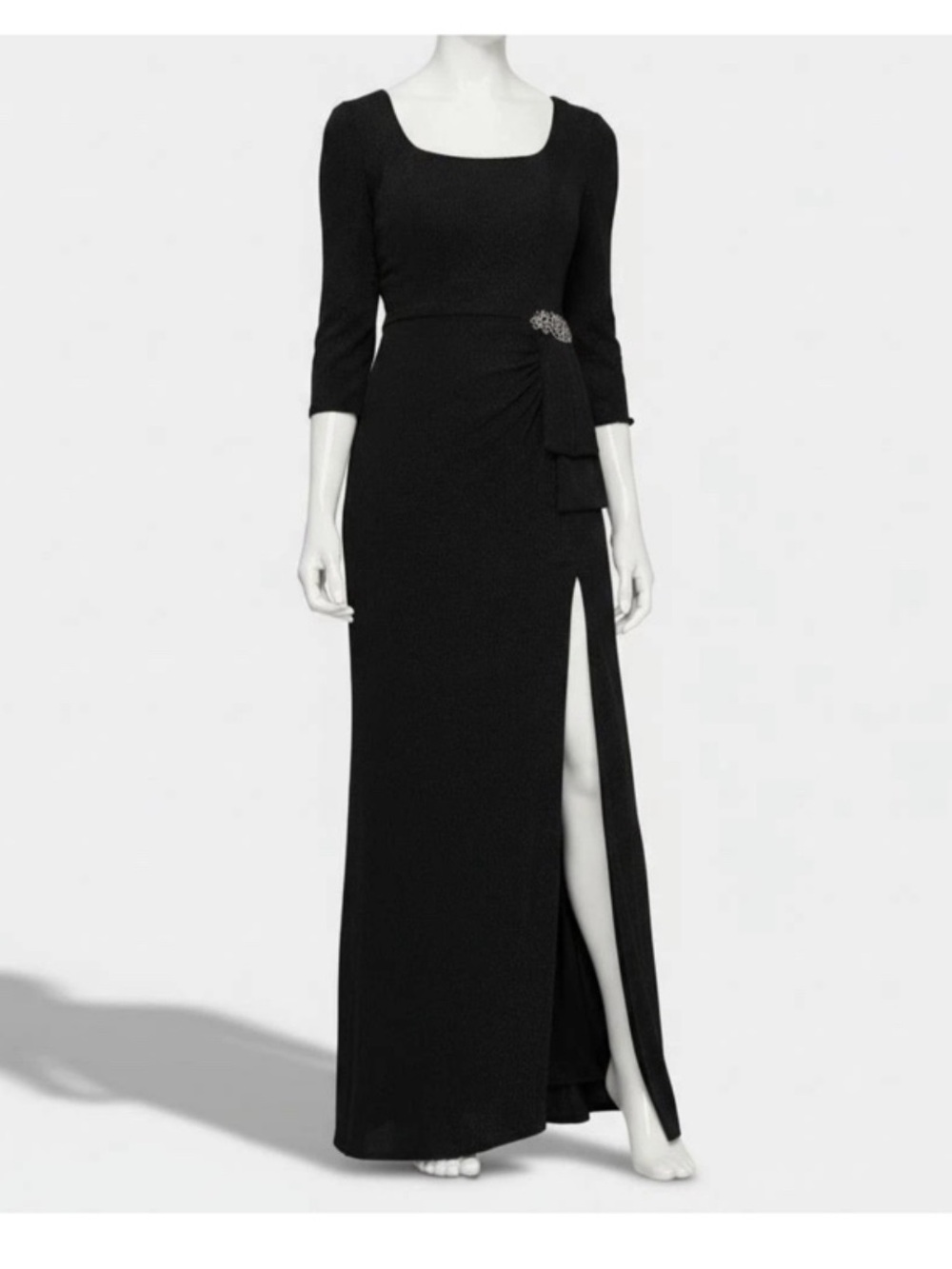 Alex Evenings Women's Black Embellished Square Neck 3/4 Sleeve Dress Size 14 NWT